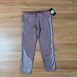 NWT Nike Womens Small Dri-Fit Running Cropped Legging Mauve Metallic